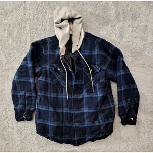 Mens Wrangler Hooded Plaid Flannel Jacket With Quilted Lining Size Large